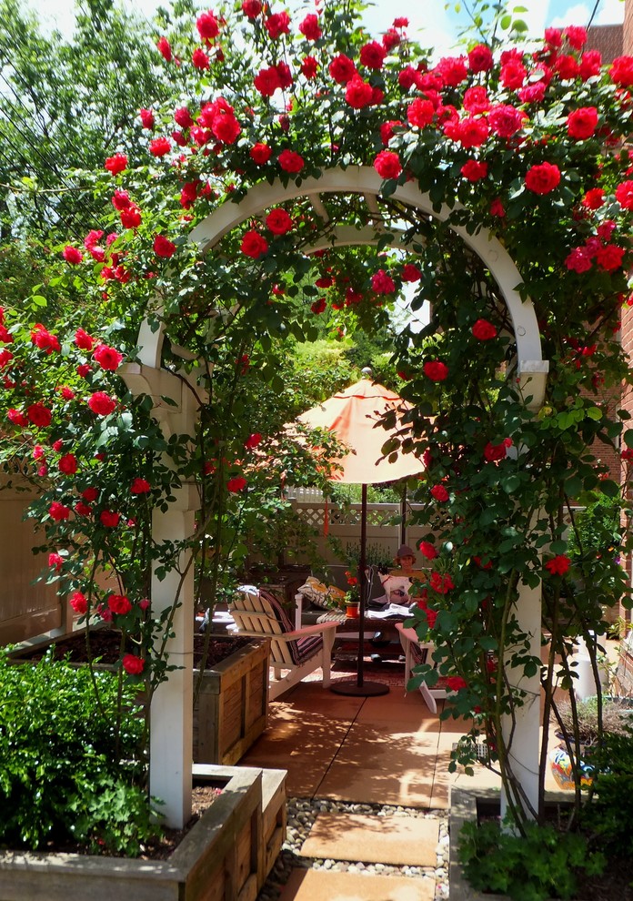 Ispirazione per un giardino tradizionale esposto in pieno sole di medie dimensioni e sul tetto in estate con un giardino in vaso