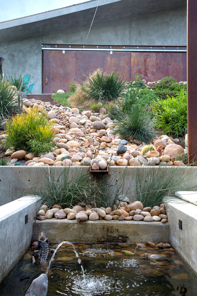 Photo of a world-inspired full sun garden in San Diego with a water feature.