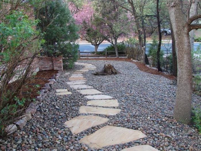 This is an example of a side yard stone garden path in Portland.