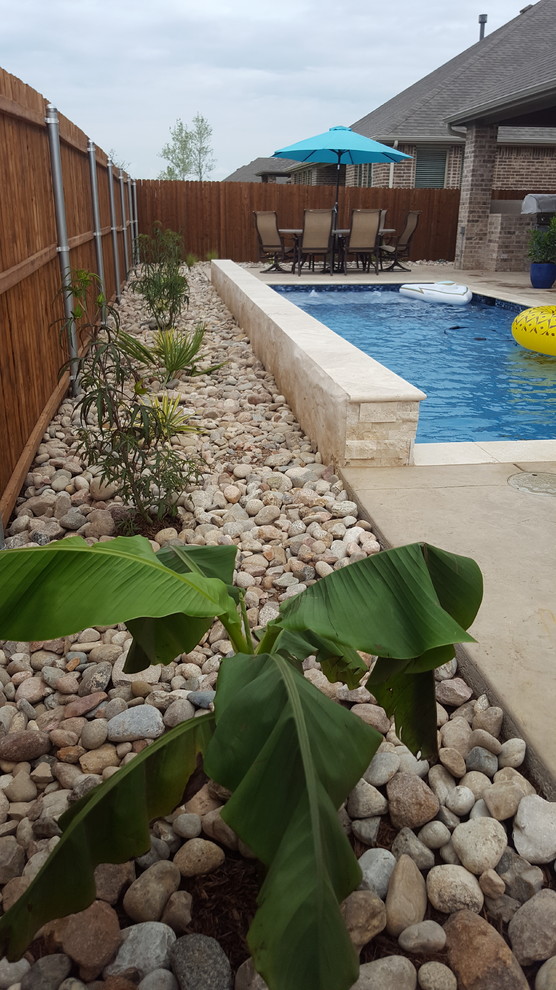 Design ideas for a large tropical full sun backyard gravel landscaping in Dallas for summer.