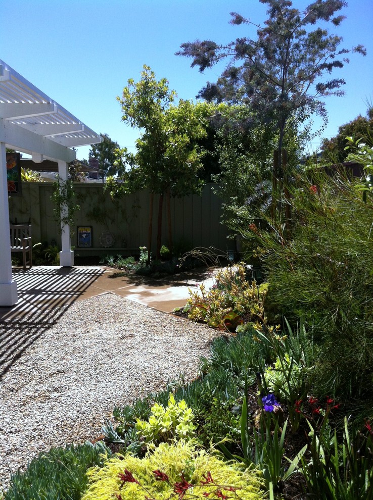 Источник вдохновения для домашнего уюта: участок и сад среднего размера на заднем дворе в современном стиле с полуденной тенью и мощением тротуарной плиткой