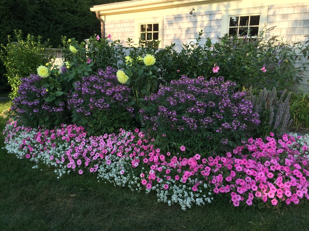 ボストンにあるお手頃価格の中くらいなトラディショナルスタイルのおしゃれな庭 (コンテナガーデン、日陰、天然石敷き) の写真