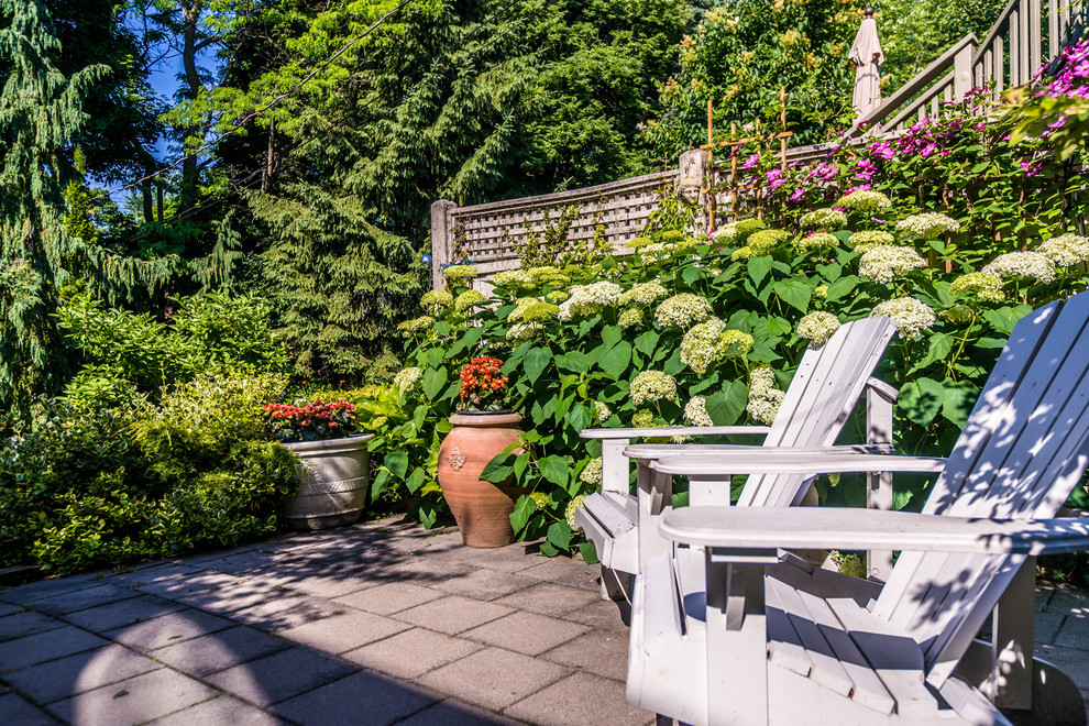 Foto di un piccolo giardino formale tropicale esposto in pieno sole dietro casa in estate con pavimentazioni in mattoni