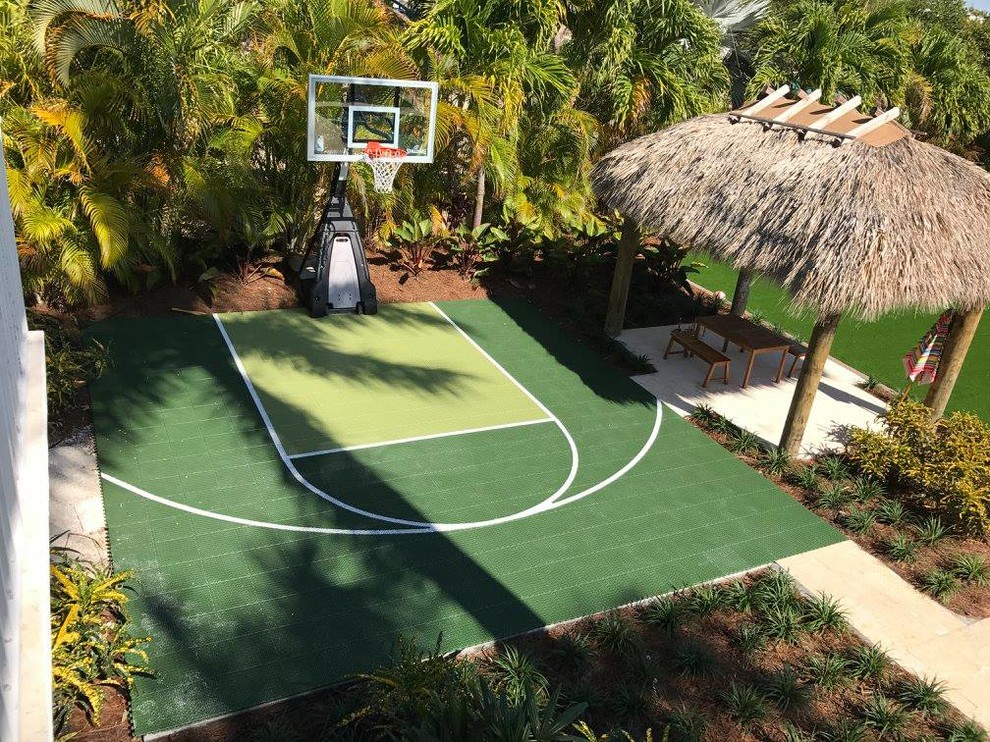 SnapSports® Tropical Backyard Basketball Court Landscape Miami