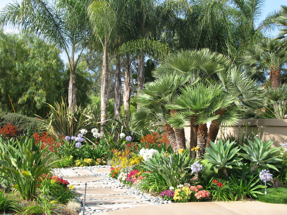 This is an example of a large tropical full sun side yard driveway in San Diego.