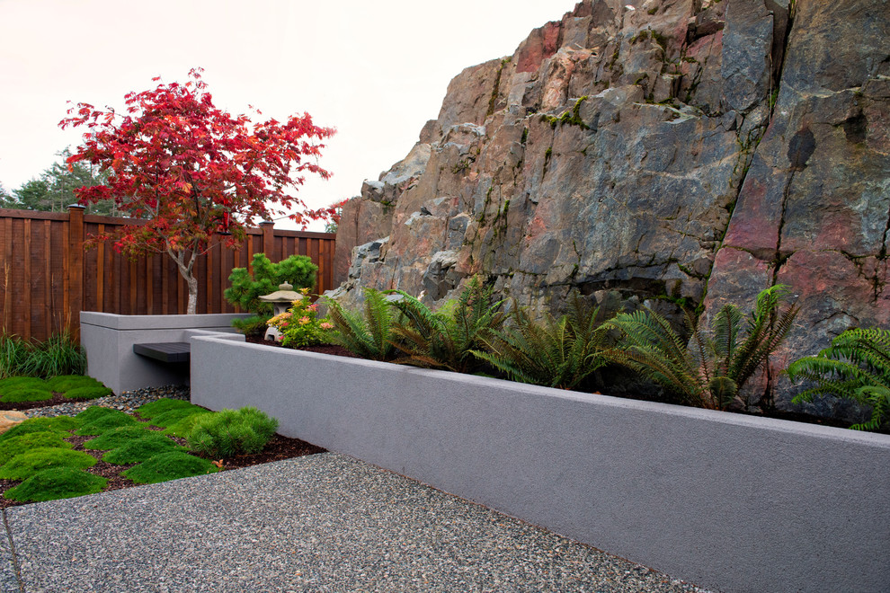 Ispirazione per un giardino xeriscape contemporaneo esposto in pieno sole di medie dimensioni e dietro casa con un ingresso o sentiero e ghiaia