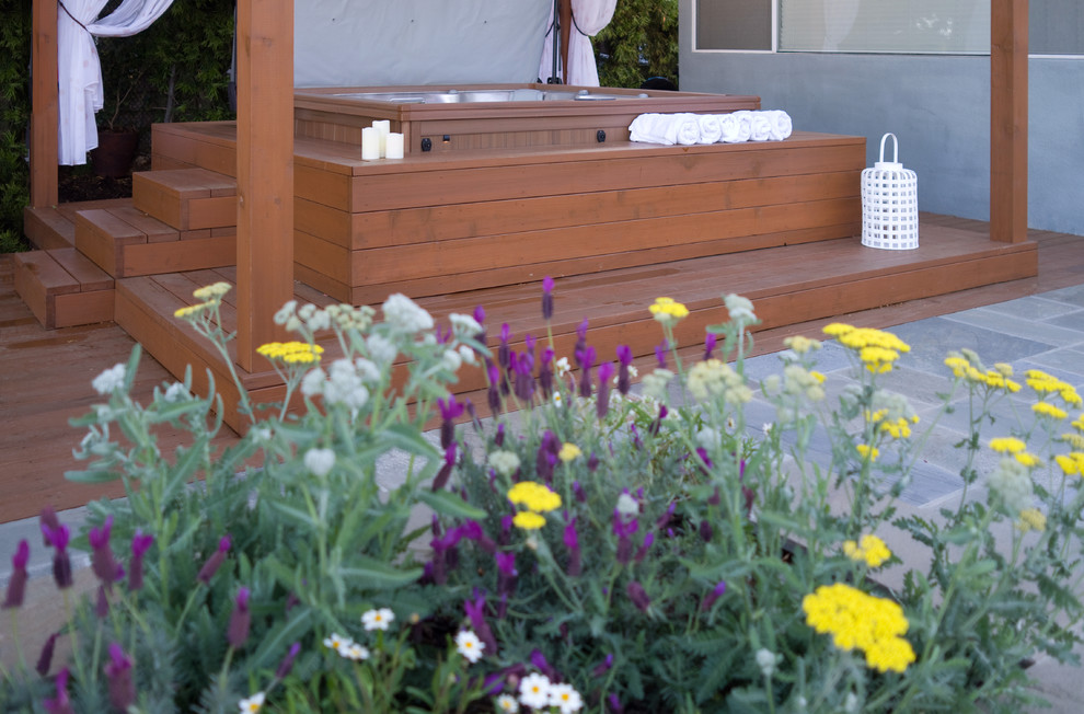 Idee per un giardino xeriscape design esposto in pieno sole di medie dimensioni e dietro casa in primavera con un giardino in vaso