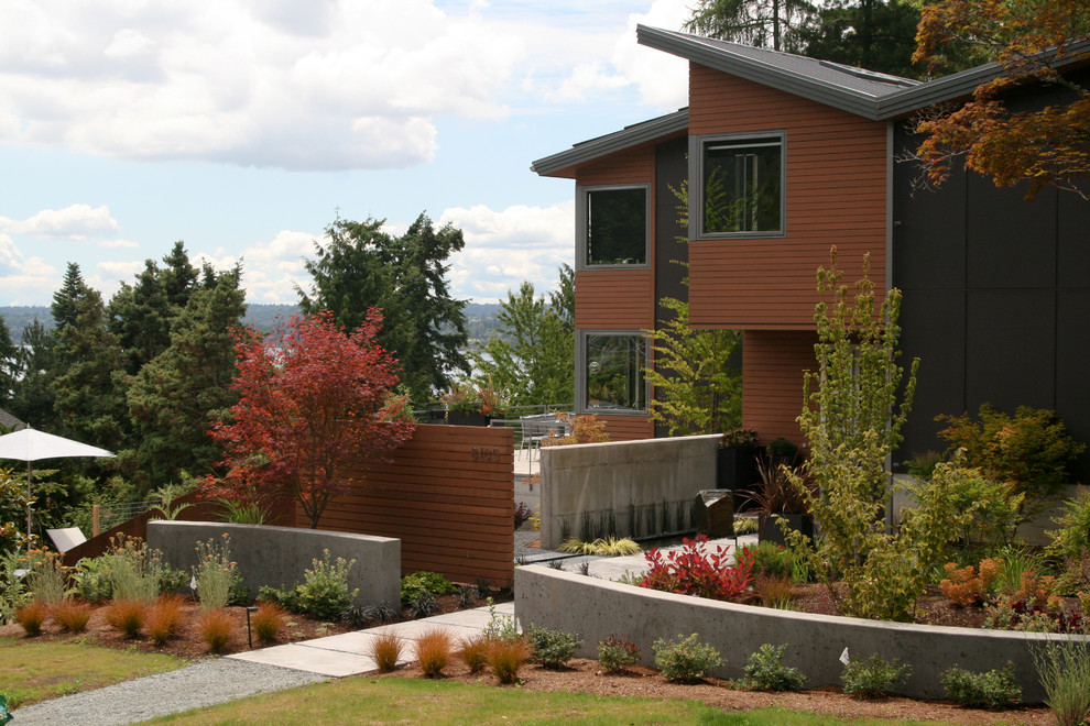 Design ideas for a contemporary front garden for autumn in Seattle.