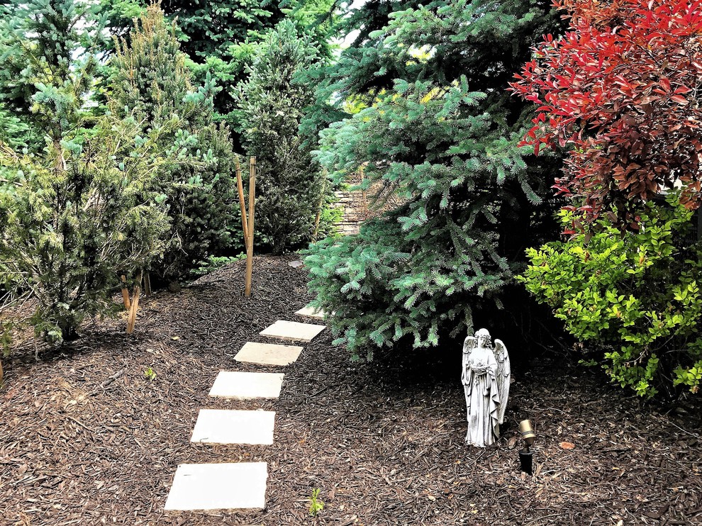 デンバーにある低価格の小さなコンテンポラリースタイルのおしゃれな庭 (天然石敷き) の写真