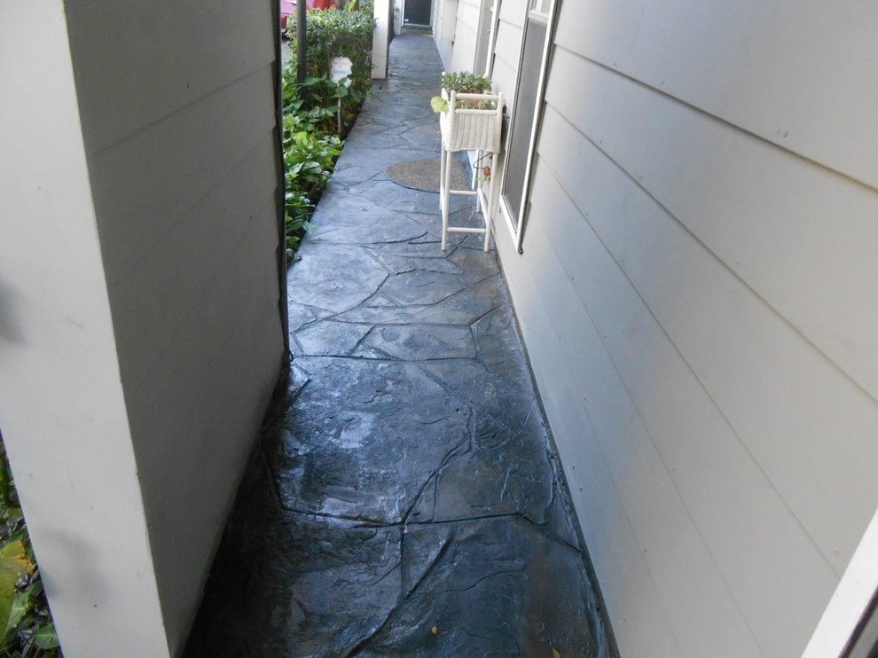 Foto de camino de jardín contemporáneo de tamaño medio en patio delantero con adoquines de hormigón