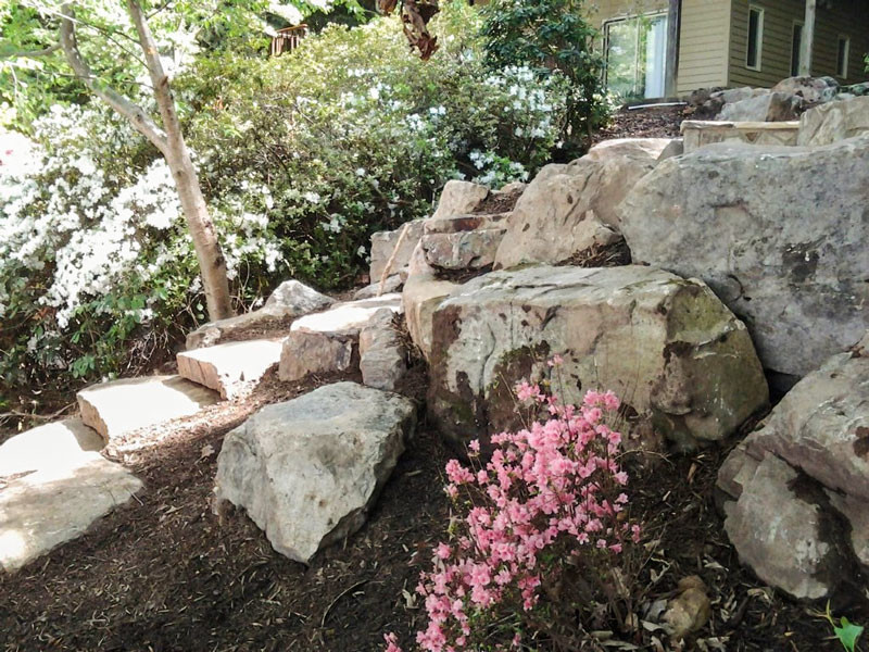 Design ideas for a classic sloped garden in Charlotte with a garden path and natural stone paving.