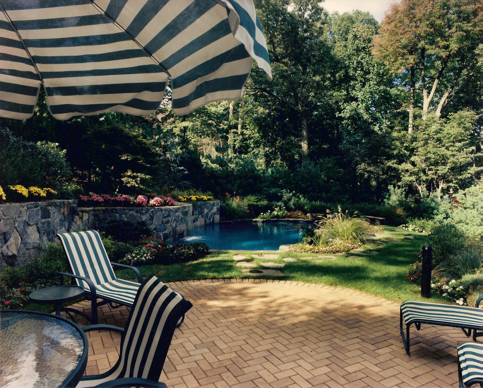 ニューヨークにある広い、夏のコンテンポラリースタイルのおしゃれな庭 (日陰) の写真