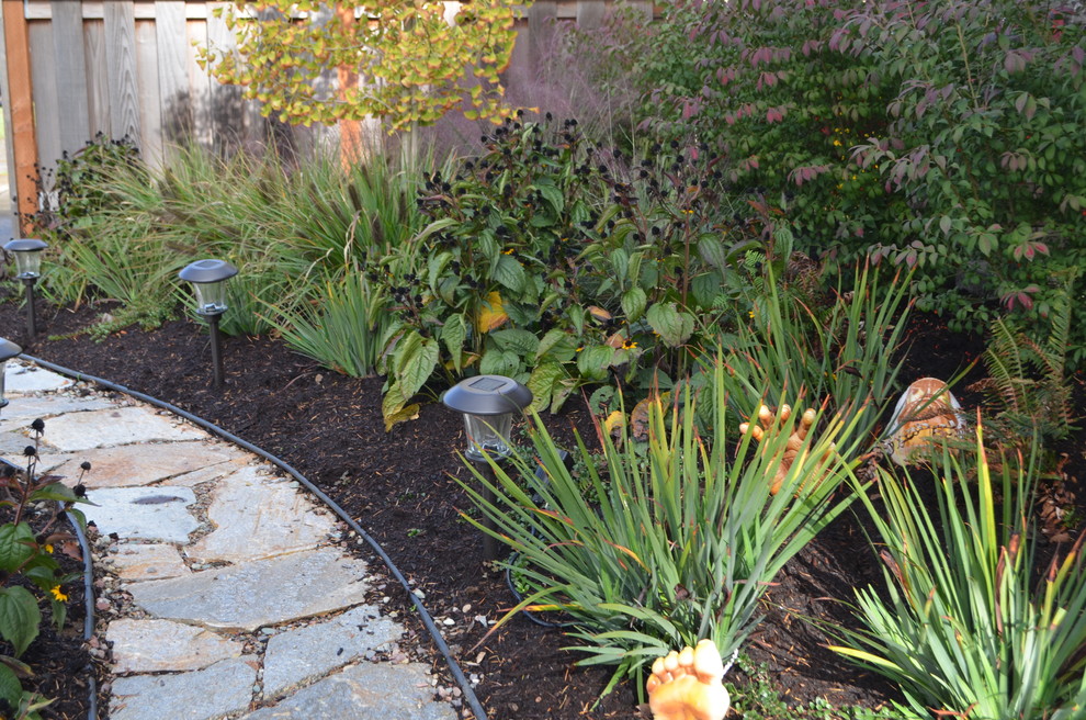 Foto de camino de jardín de secano minimalista pequeño en patio delantero con exposición total al sol y adoquines de piedra natural