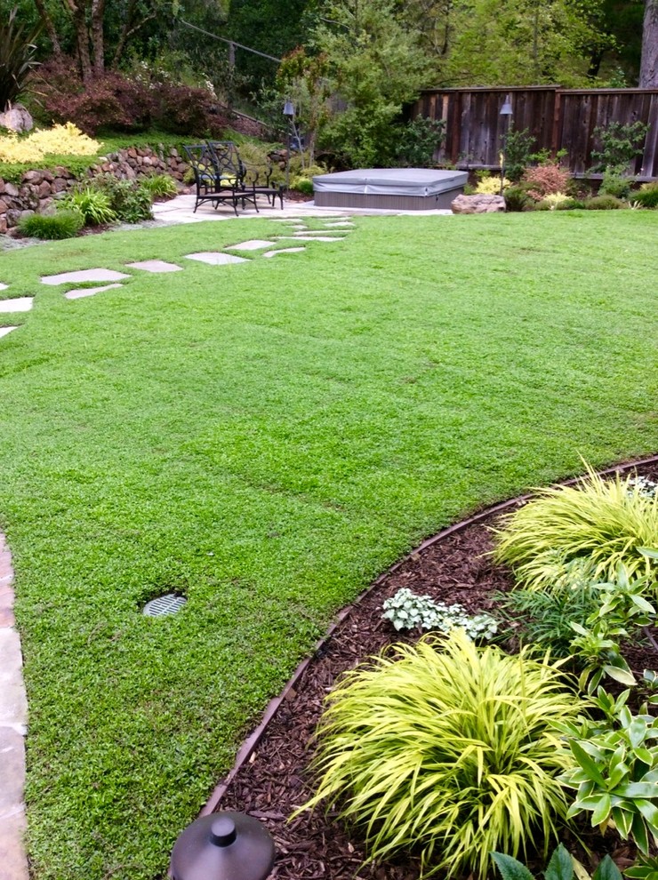 Idee per un grande giardino xeriscape tradizionale esposto in pieno sole davanti casa con un focolare e pavimentazioni in pietra naturale