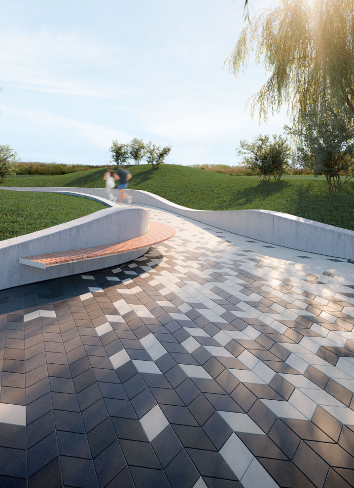 Esempio di un ampio vialetto minimalista con pavimentazioni in cemento