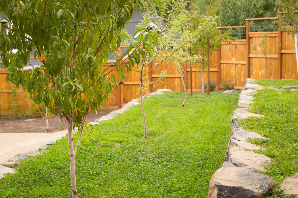 Design ideas for a large traditional full sun backyard retaining wall landscape in Other.