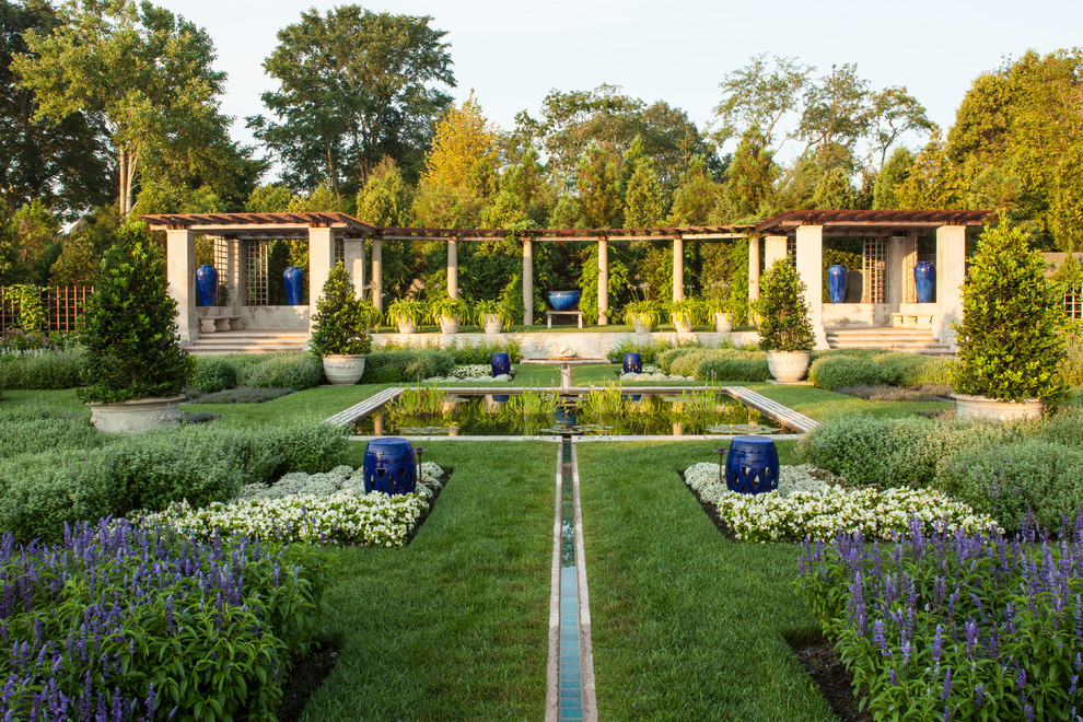 This is an example of a huge traditional formal garden in Boston for summer.