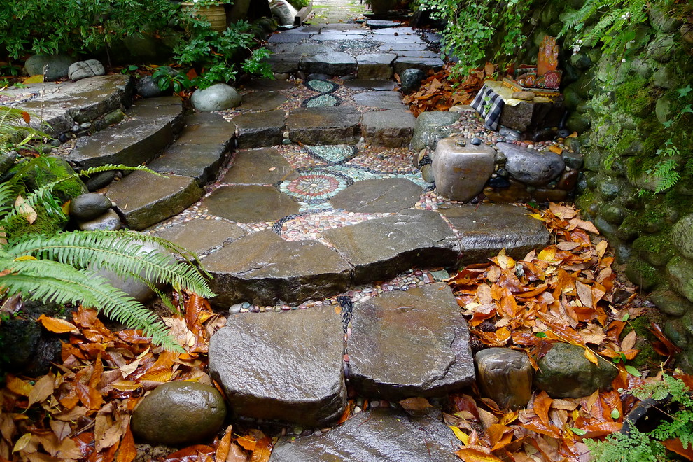 Inspiration for an eclectic shade backyard landscaping in Portland.