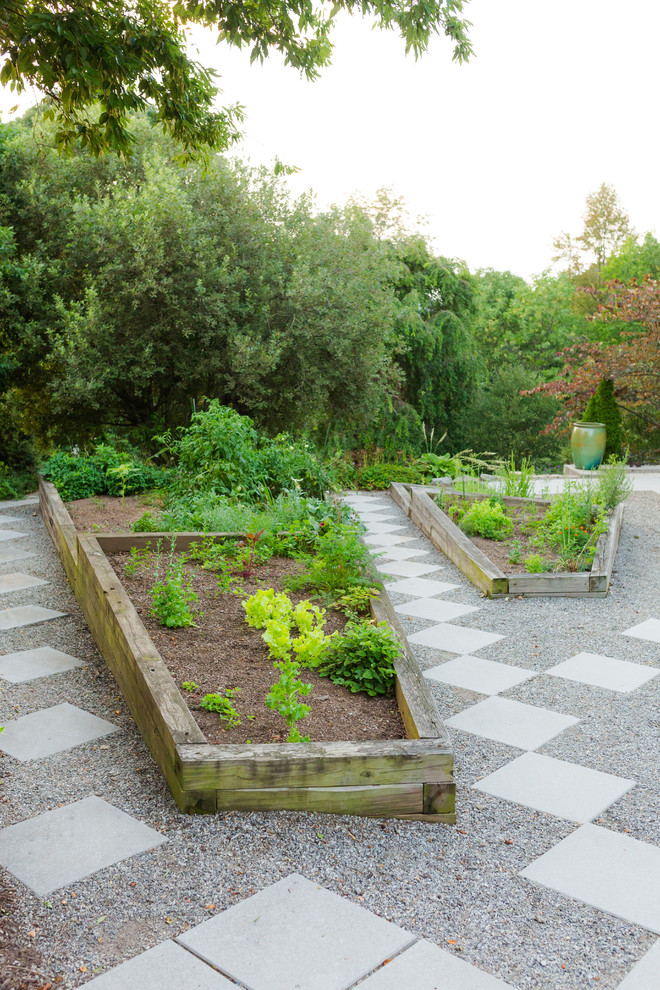 Design ideas for a mid-sized contemporary full sun backyard concrete paver vegetable garden landscape in Charlotte for summer.