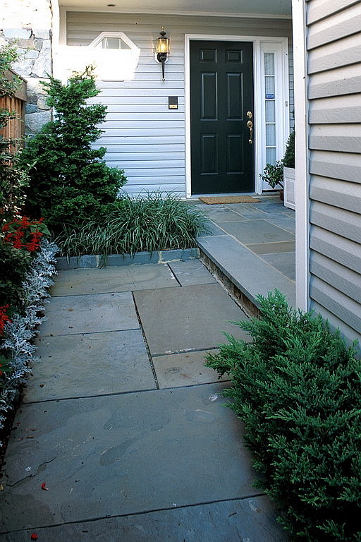 Photo of a small traditional front partial sun garden for summer in DC Metro with a garden path and natural stone paving.