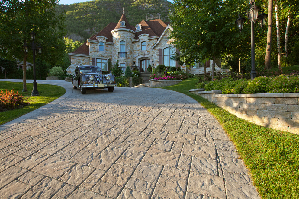 This is an example of a large traditional front driveway garden in Other.