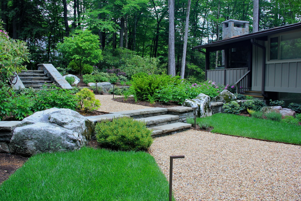 Design ideas for a traditional hillside gravel lawn edging in Charlotte.
