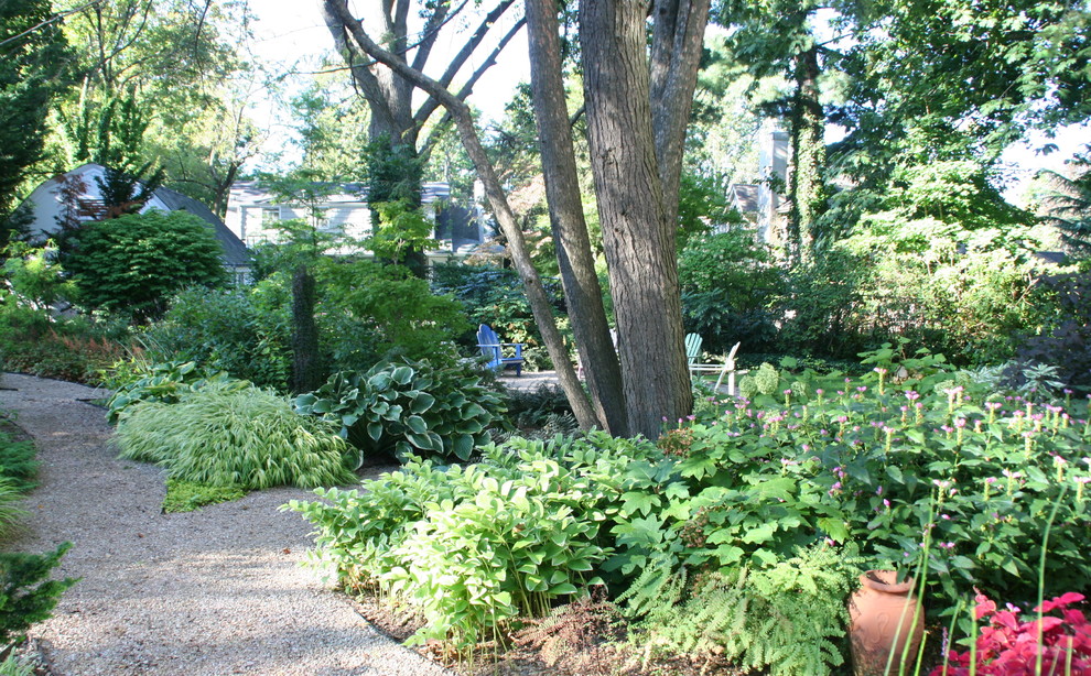 Ejemplo de jardín clásico en patio trasero con exposición reducida al sol