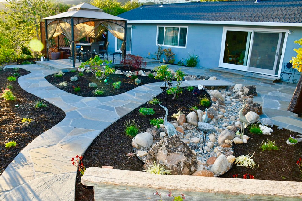 サンフランシスコにある中くらいなトランジショナルスタイルのおしゃれな庭 (ゼリスケープ、天然石敷き、日陰) の写真