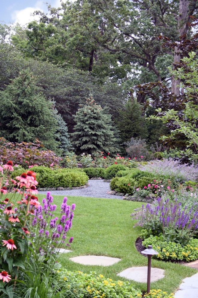 Imagen de jardín clásico en verano en patio trasero