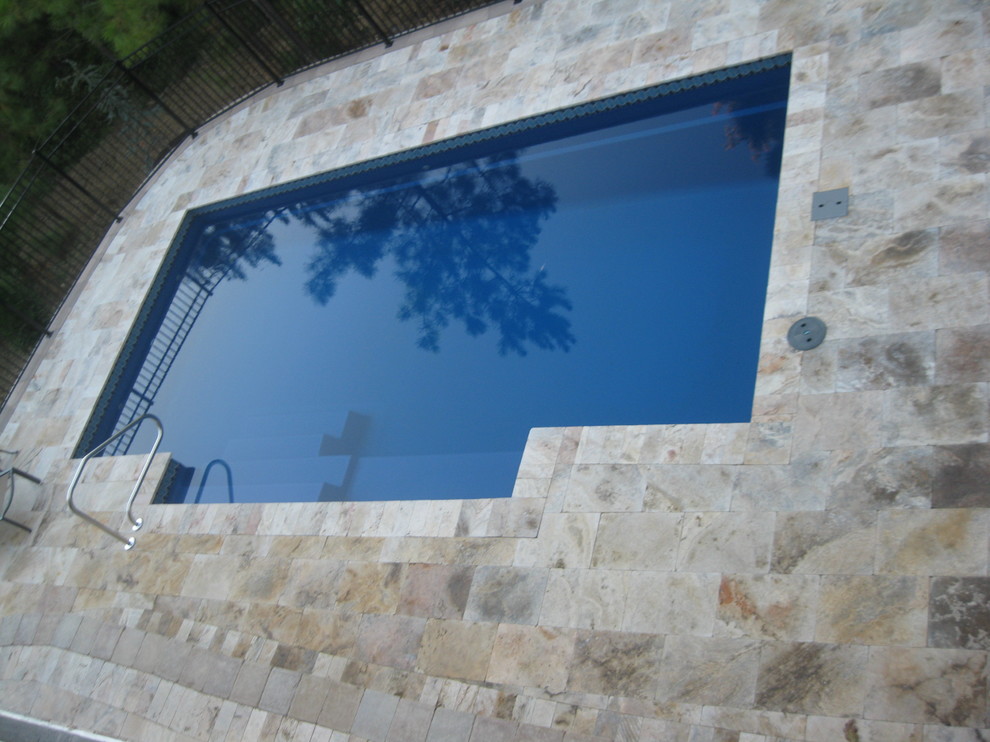 Travertine Pool Deck Landscape Richmond by Cross Creek