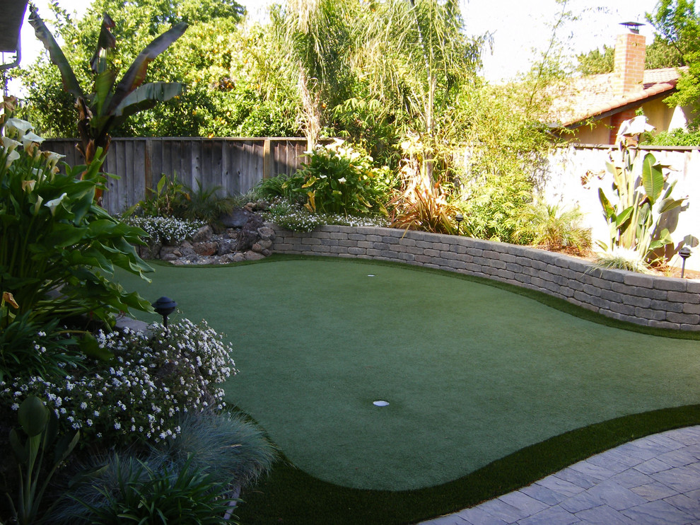 Photo of a tropical retaining wall landscape in San Francisco.