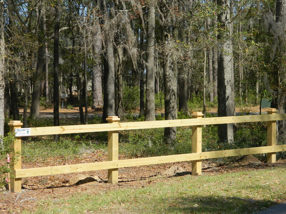 Two Rail Wood Fence with 6' X 6' Posts and Caps Landscape Atlanta