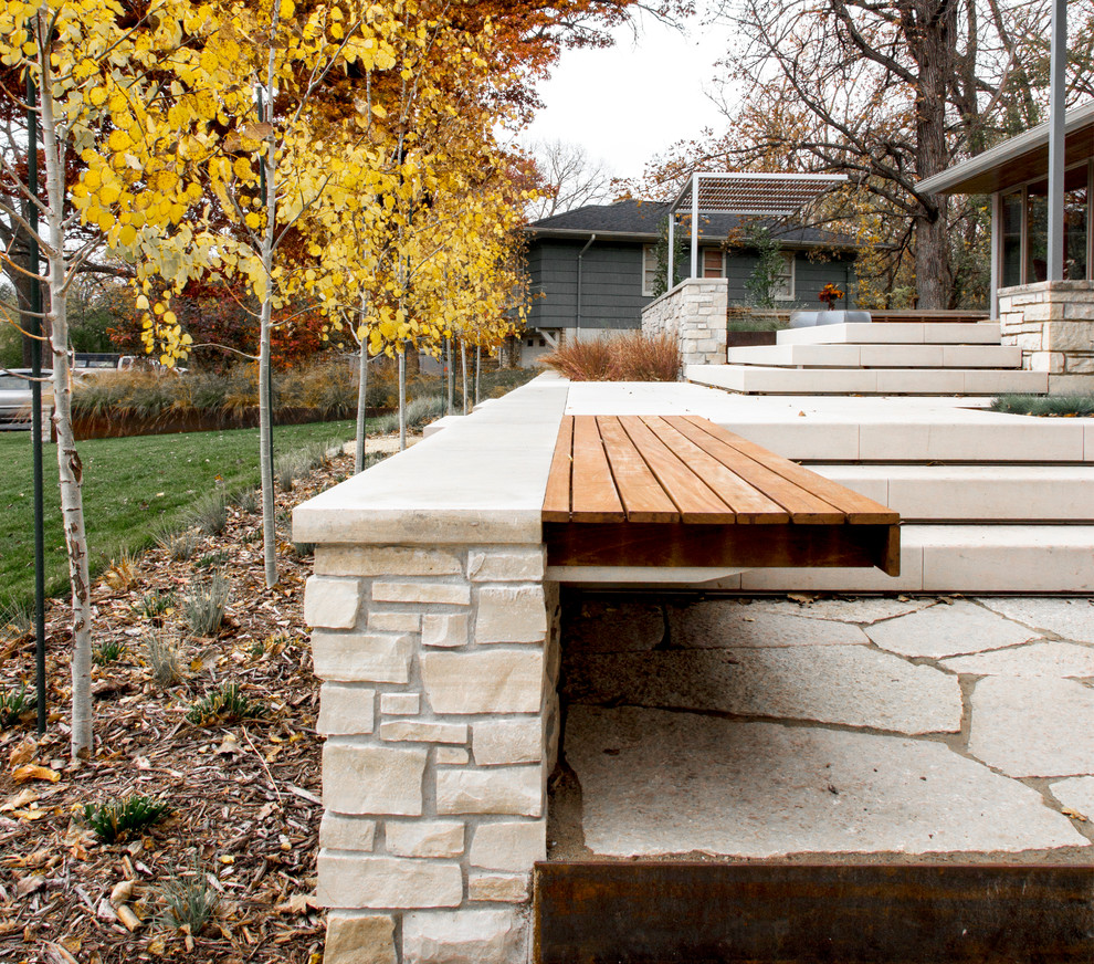 Ispirazione per un grande giardino minimalista esposto in pieno sole davanti casa in autunno con pavimentazioni in cemento