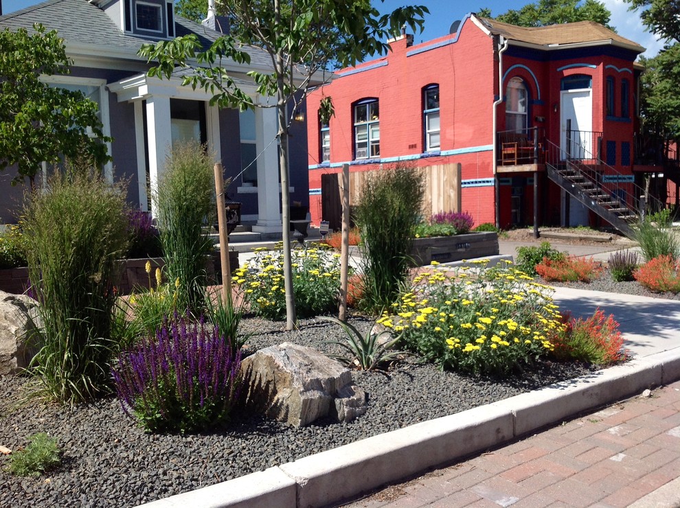Idéer för små amerikanska trädgårdar som tål torka och framför huset, med granitkomposit