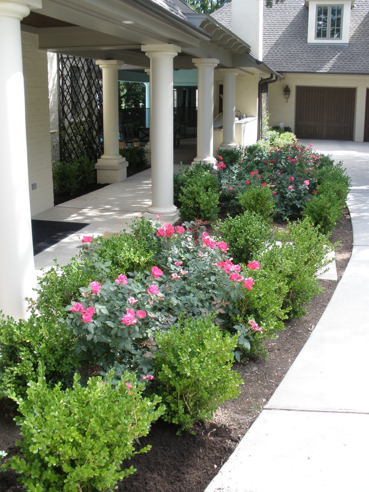 Пример оригинального дизайна: маленький летний участок и сад на боковом дворе в классическом стиле с садовой дорожкой или калиткой и полуденной тенью для на участке и в саду