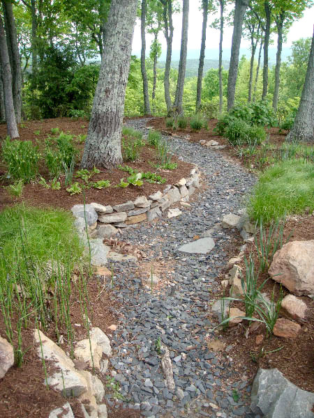 This is an example of a medium sized rustic side fully shaded garden in Other with a water feature and gravel.
