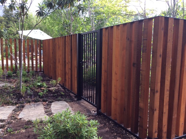 Vertical Wood Fence With Metal Frame - Craftsman - Landscape - Houston - By  Architectural Fabricators | Houzz