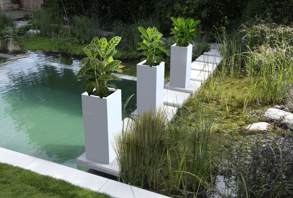 Ispirazione per un grande giardino formale design esposto in pieno sole dietro casa con pavimentazioni in cemento