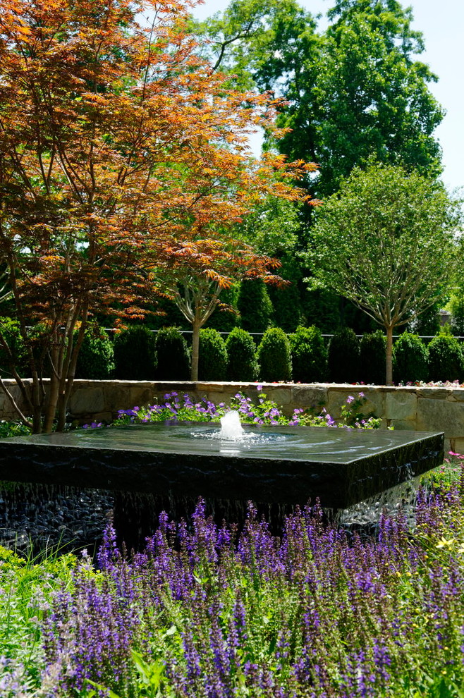 Mittelgroßer Klassischer Garten hinter dem Haus mit Kübelpflanzen in Washington, D.C.