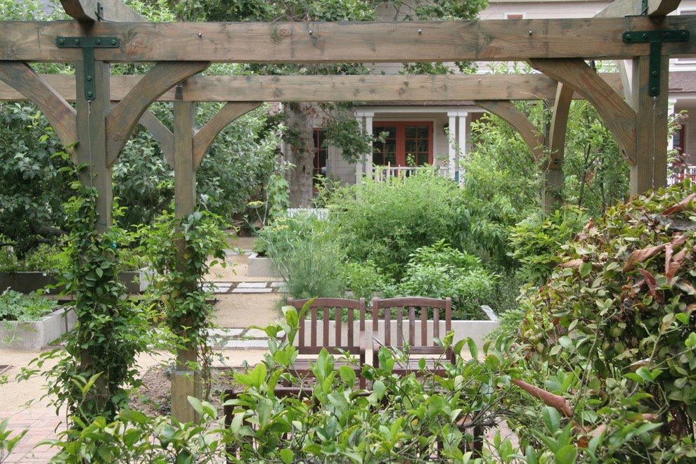 Пример оригинального дизайна: огород на участке на заднем дворе в классическом стиле