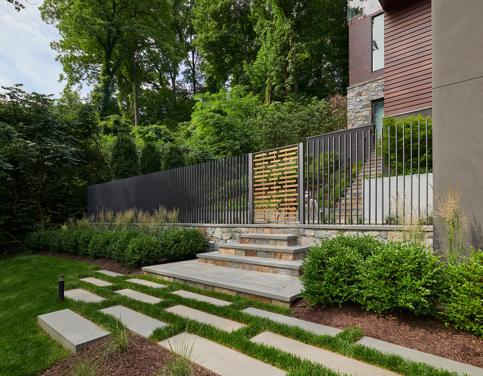 Geräumiger, Halbschattiger Moderner Garten hinter dem Haus mit Betonboden in Washington, D.C.