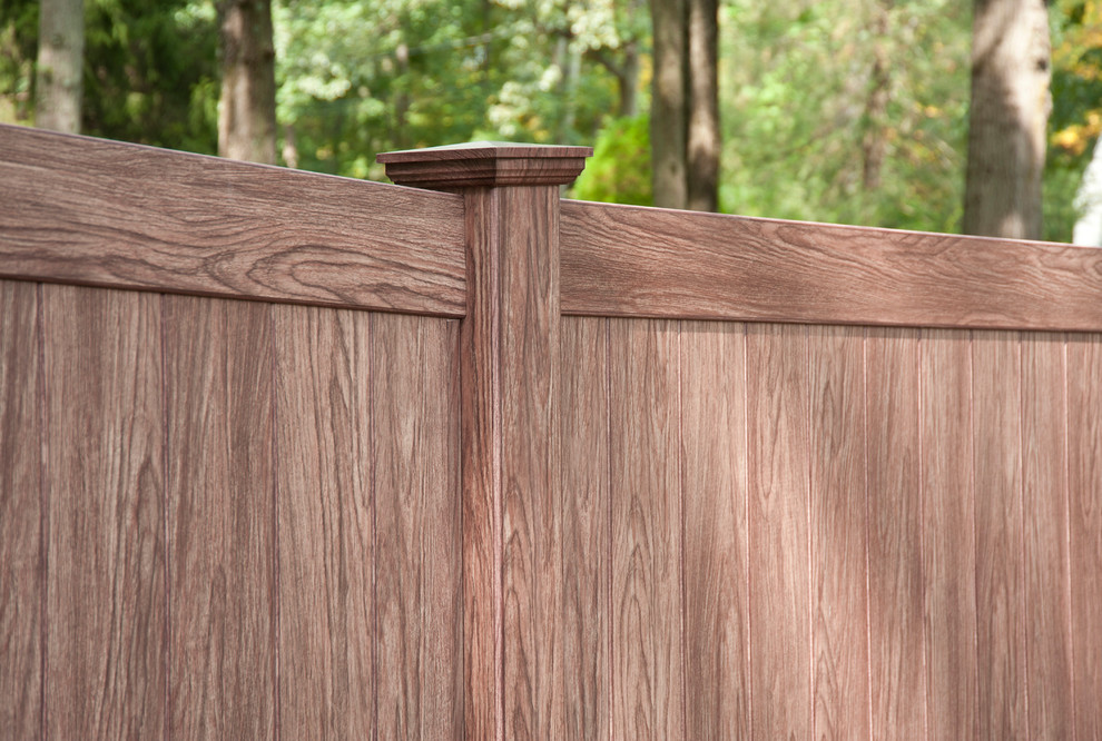 Walnut Wood Grain Pvc Vinyl Privacy Fence From Illusions Fence Traditional Landscape New York By Illusions Vinyl Fence Houzz