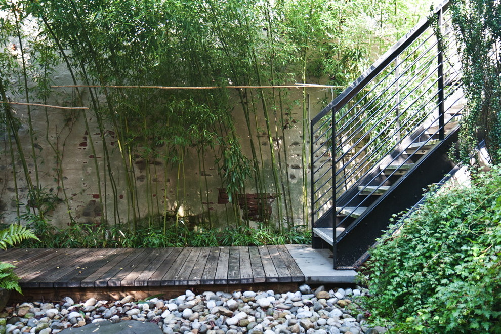 Design ideas for a contemporary garden steps in New York with decking.
