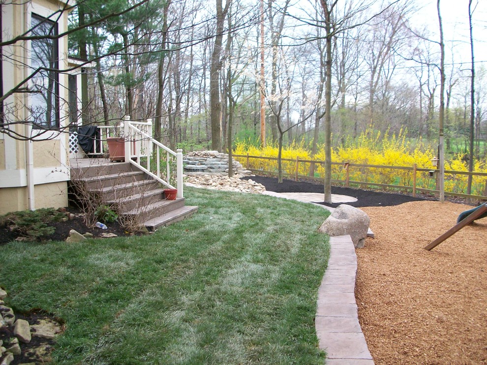 Water Feature and Patio in The Woods at Josephenum Rustic Landscape Columbus by Pony