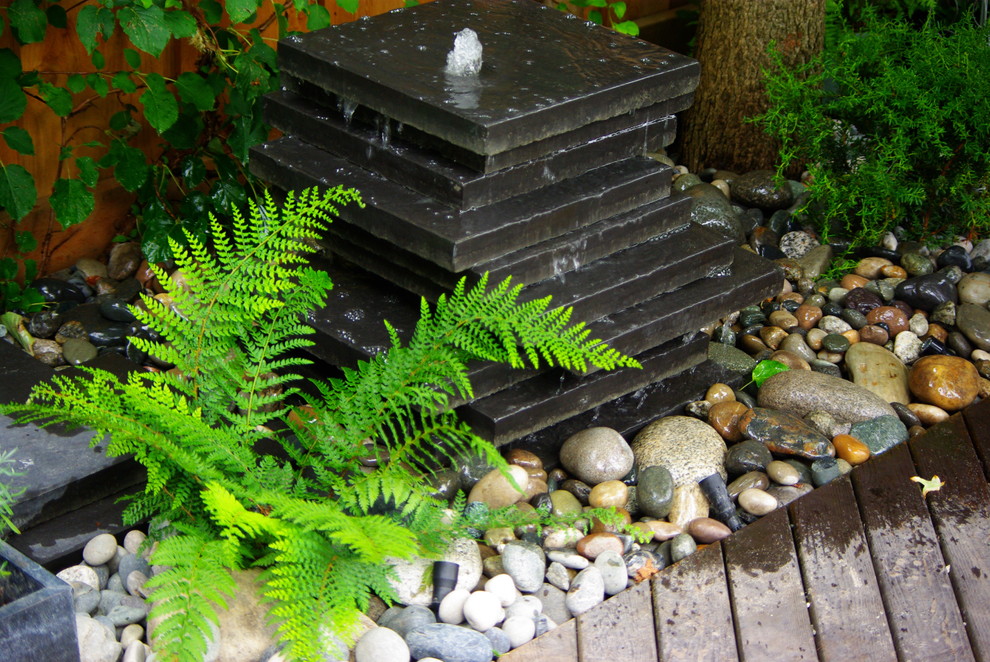 Imagen de jardín contemporáneo con fuente