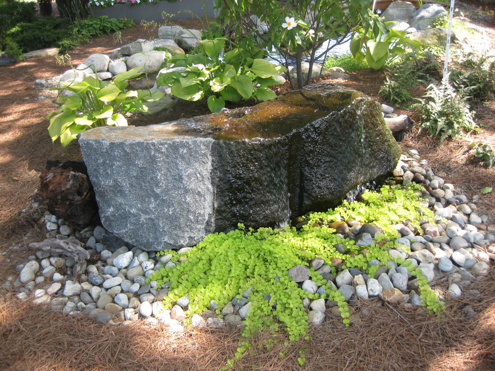 Esempio di un giardino tradizionale di medie dimensioni con fontane
