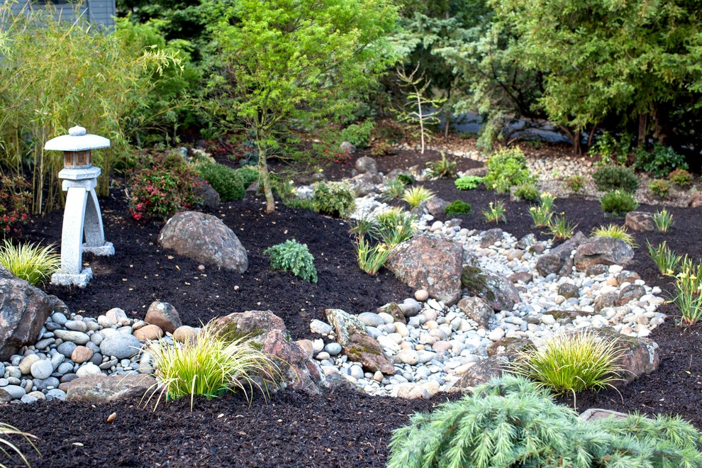 Свежая идея для дизайна: тенистый засухоустойчивый сад среднего размера на переднем дворе в стиле ретро с мульчированием - отличное фото интерьера