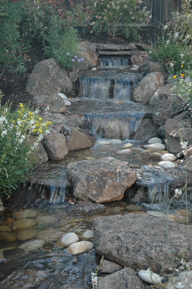 Design ideas for a traditional back xeriscape partial sun garden in San Francisco with a water feature.