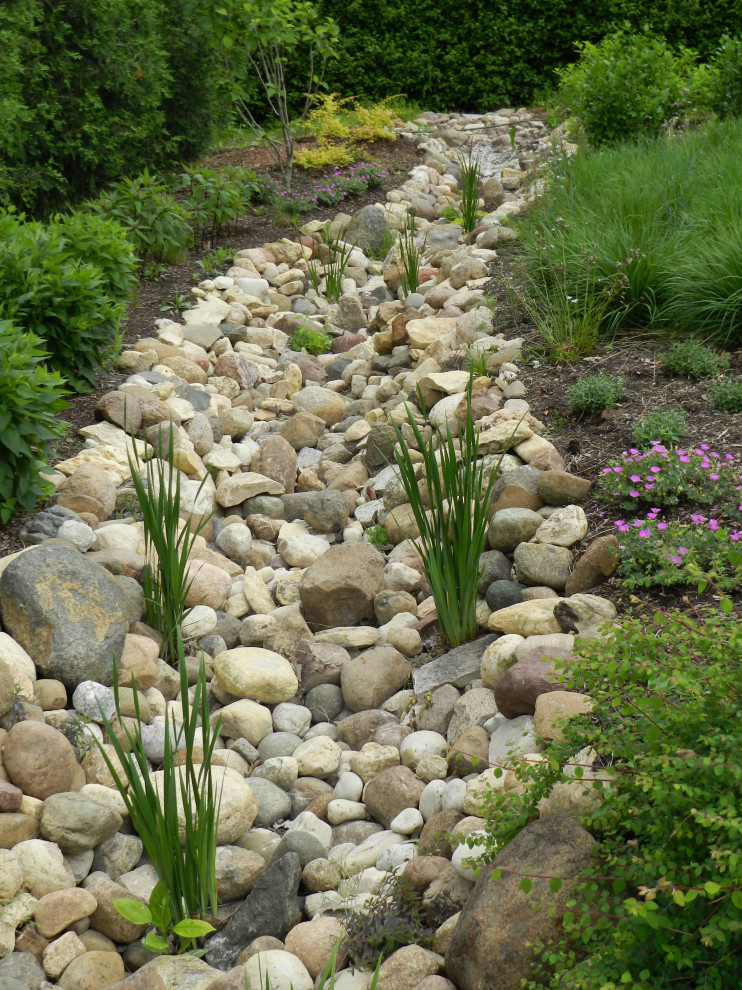 Design ideas for a river rock landscaping in New York.