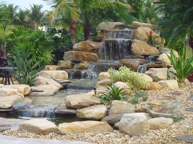 Waterfall backyard - Tropical - Garden - Miami - by Matthew Giampietro ...